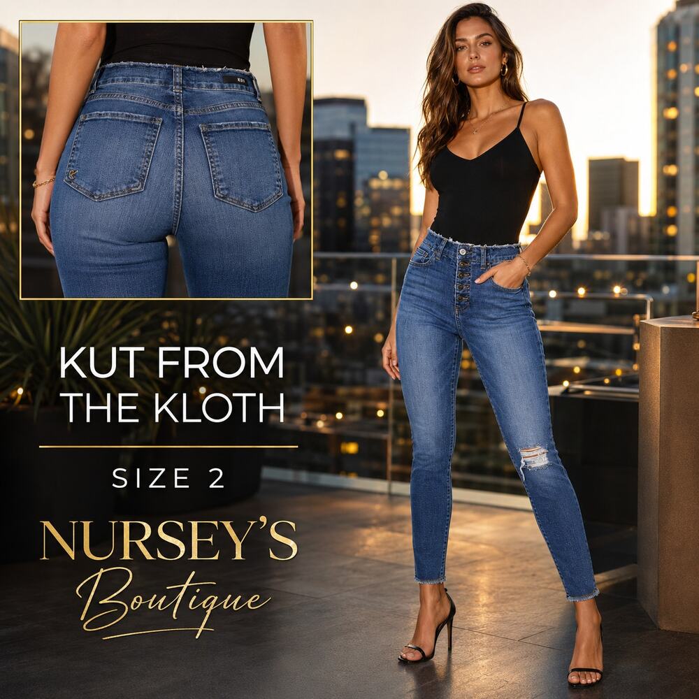 KUT From the Kloth Mia Corset Button Fly Distressed Skinny Jeans Size 2